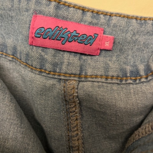 Edikted XL ruffled open jean front maxi skirt two button zip front, 2 pockets - Picture 4 of 5